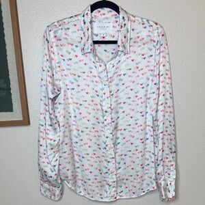 The Shirt by Rochelle Behrens Heart Print Pattern‎ Button Down Blouse - medium